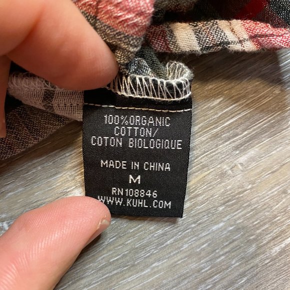 Kuhl 100% Cotton Short Sleeve Button Down Red Gray Plaid Medium M - Picture 6 of 8